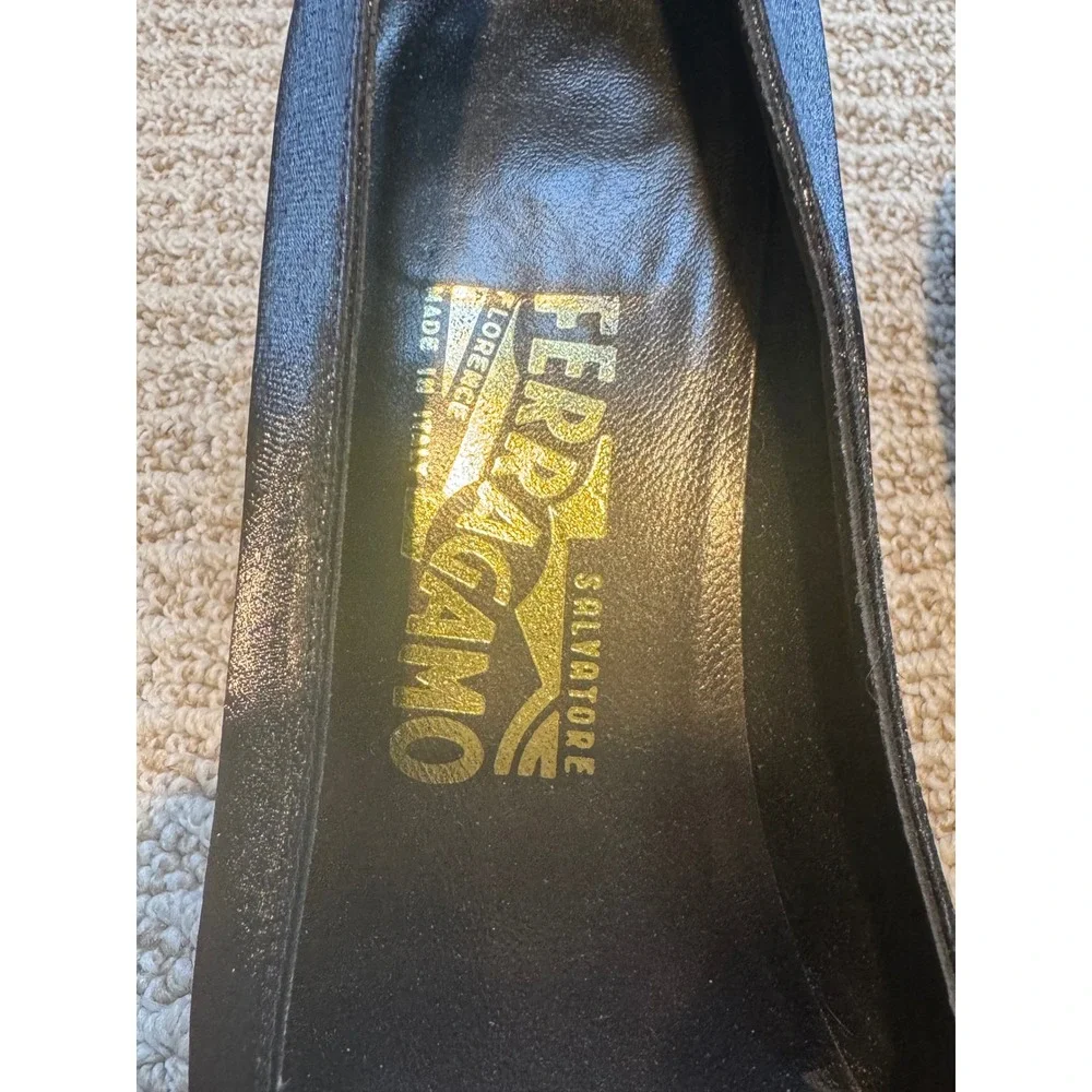 Vintage Salvatore Ferragamo‎ Black Square Toe Block Heel Pumps Women's 8 Italy